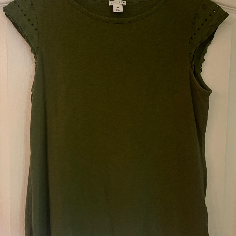 J. Crew Dark Green Tank Top with Eyelet Sleeves